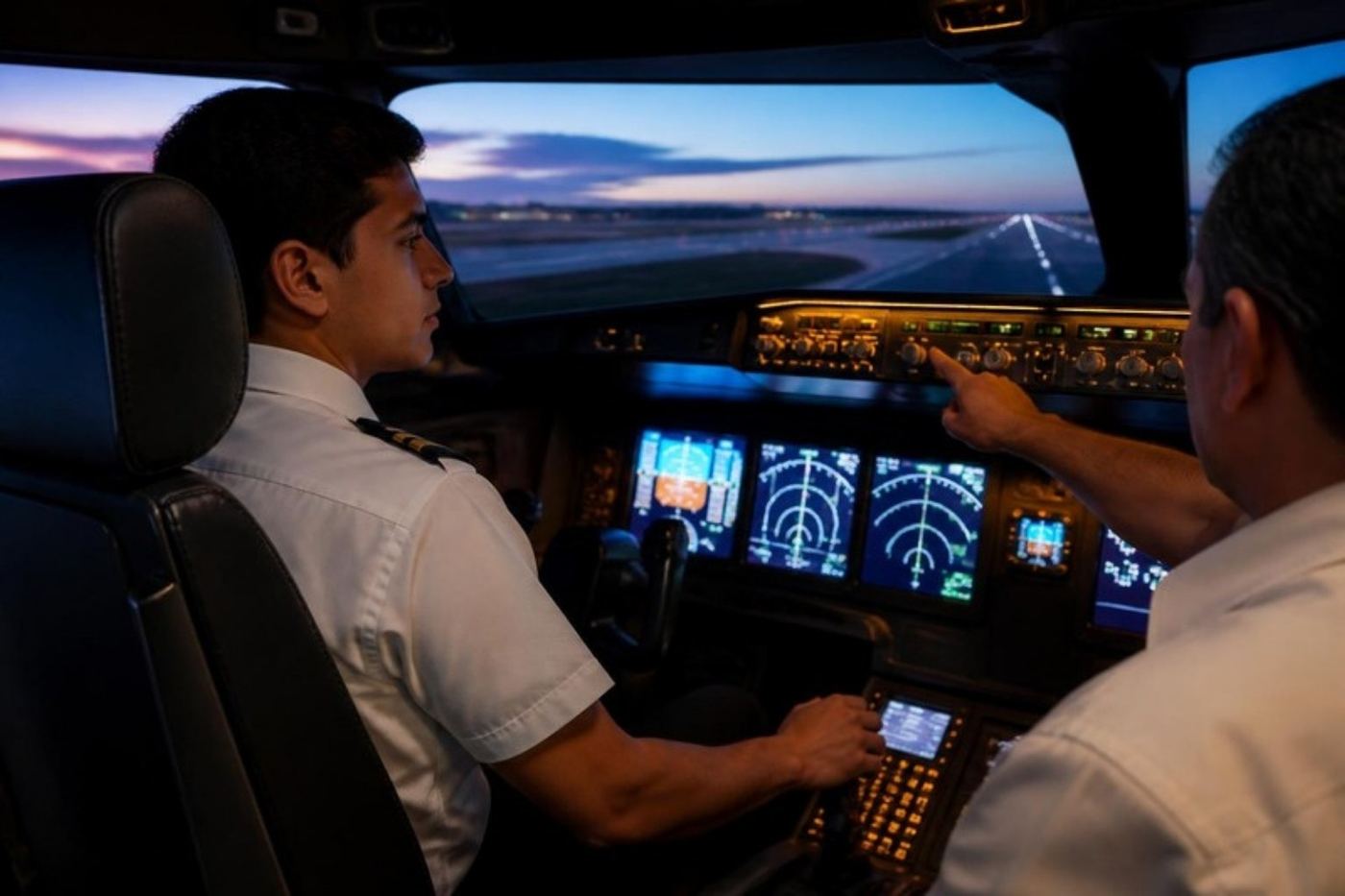 Alumno en simulador de vuelo